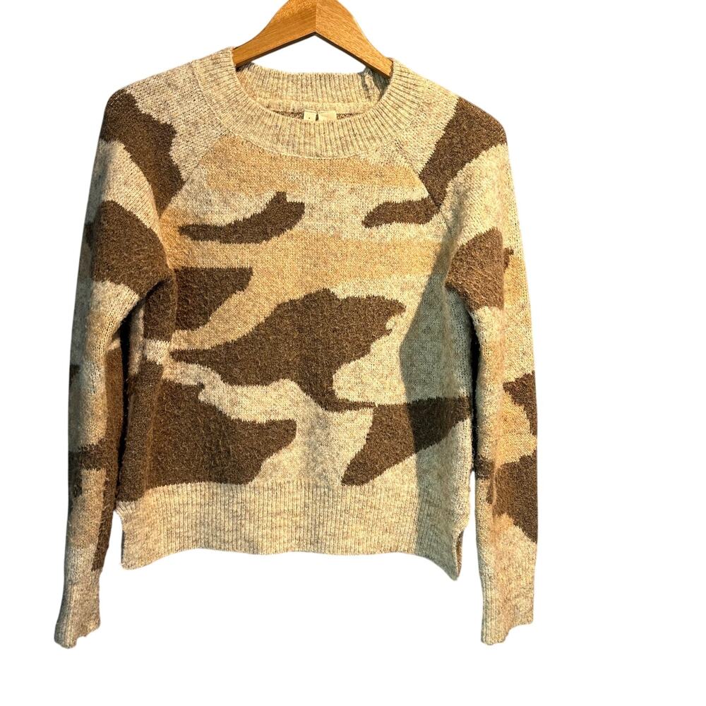 Anthropologie Moth Size Small Camouflage Sweater Beige Brown Cream Long Sleeve